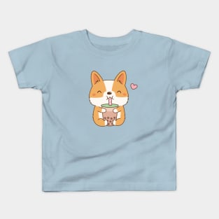 Cute Corgi Loves Bubble Tea Kids T-Shirt